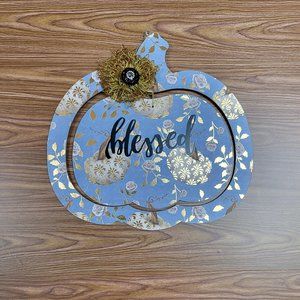 Blue "Blessed" pumpkin wall hanging